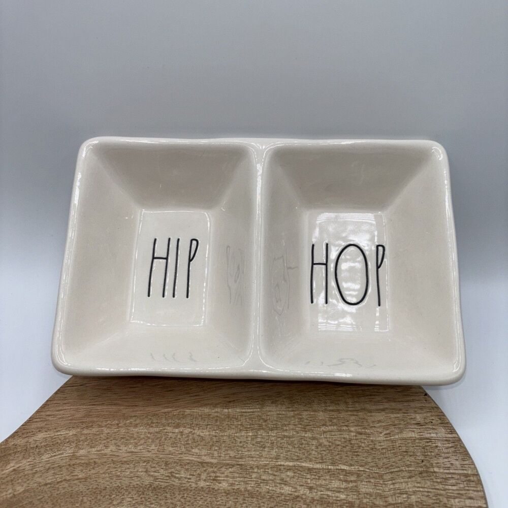 Rae Dunn HIP HOP Divided Dish Trinket Candy Tray Desk Organizer 7 3/4” x 5” NWOT